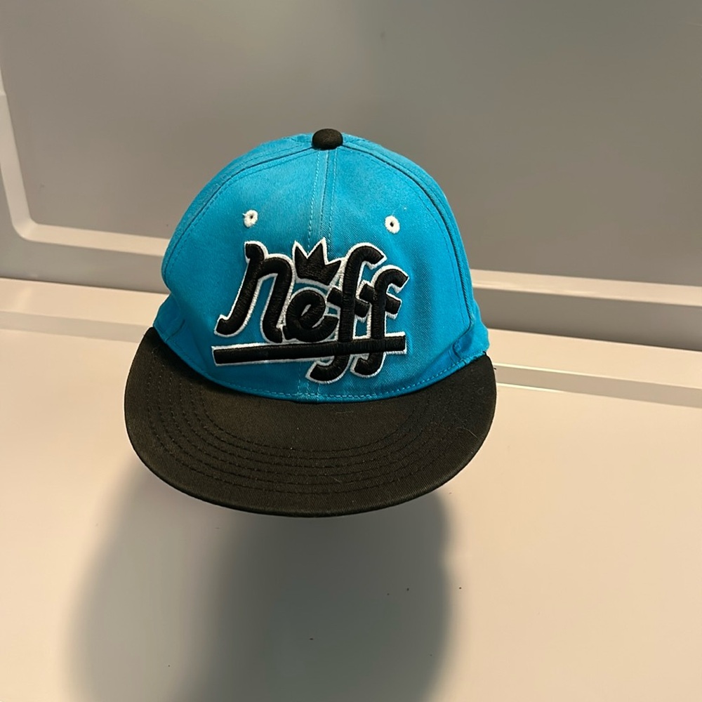 Neff Aqua Blue and Black SnapBack Hat. OS fits Most